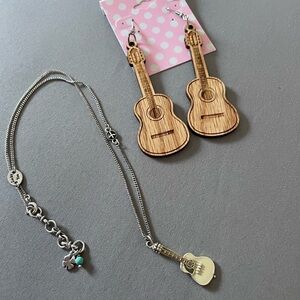 Guitar Earrings and Necklace Set